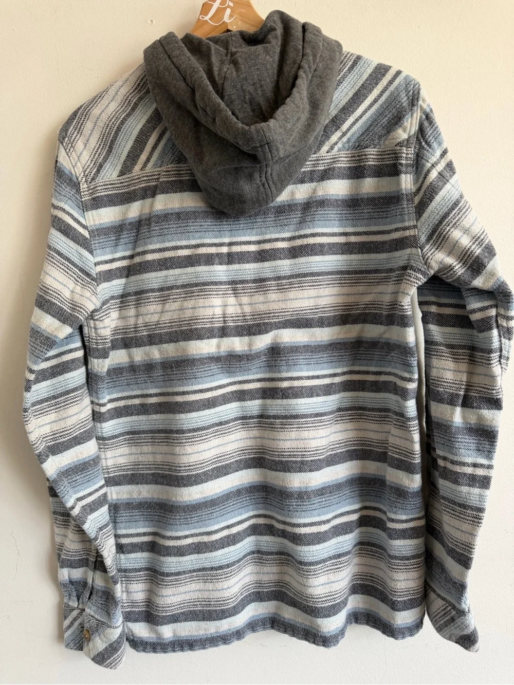 Billabong Striped Hooded Button-Up in Blue & Gray
